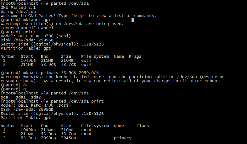 Linux 大于2TB以上分区 parted 分区方式创建GPT分区表-809